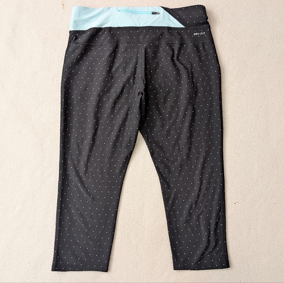 Nike Running Dri-Fit Micro Polka Dot Capri Leggings Black/Mint Women's Size L - Picture 9 of 16